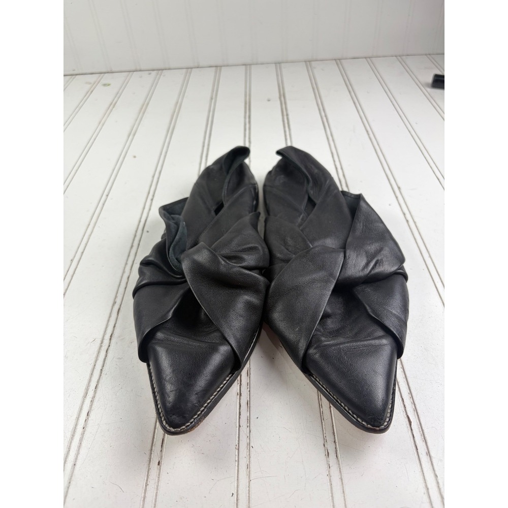 AllSaints Vintage Y2K Black Leather Bow Pointed Toe Mules Women's Size 8 - Picture 3 of 8